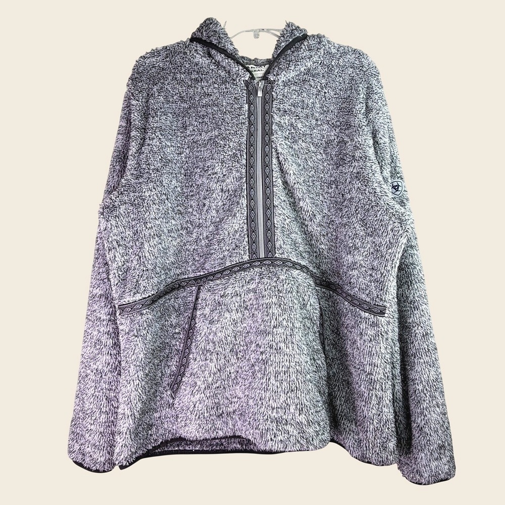 Ariat Re-AL Womens XXL Lurex Berber Hoodie Gray Marled Quarter Zip Pullover